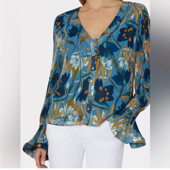 Milly Greer Watercolor Azalea Top Sz M Blouse - Picture 1 of 7